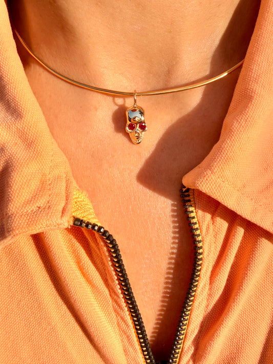 Yellow 14K smiley gemstone skull charm