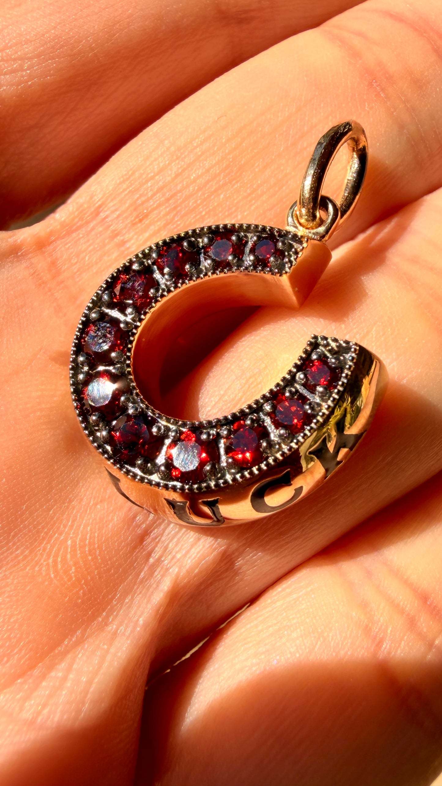 3GOG original yellow 14K Good Luck Garnet Horseshoe - Ready to ship