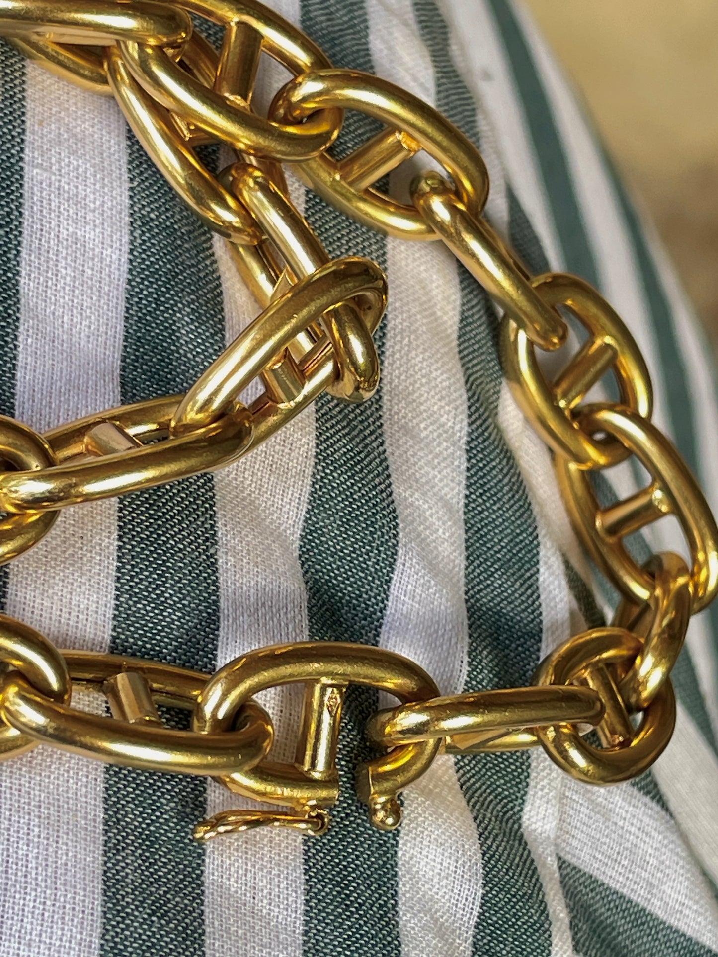 Vintage French yellow 18K gold round anchor link chain and bracelet set