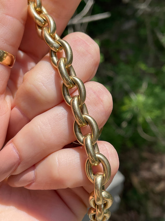 Vintage yellow 14K round cable link bracelet, 8.5 inch and sizable