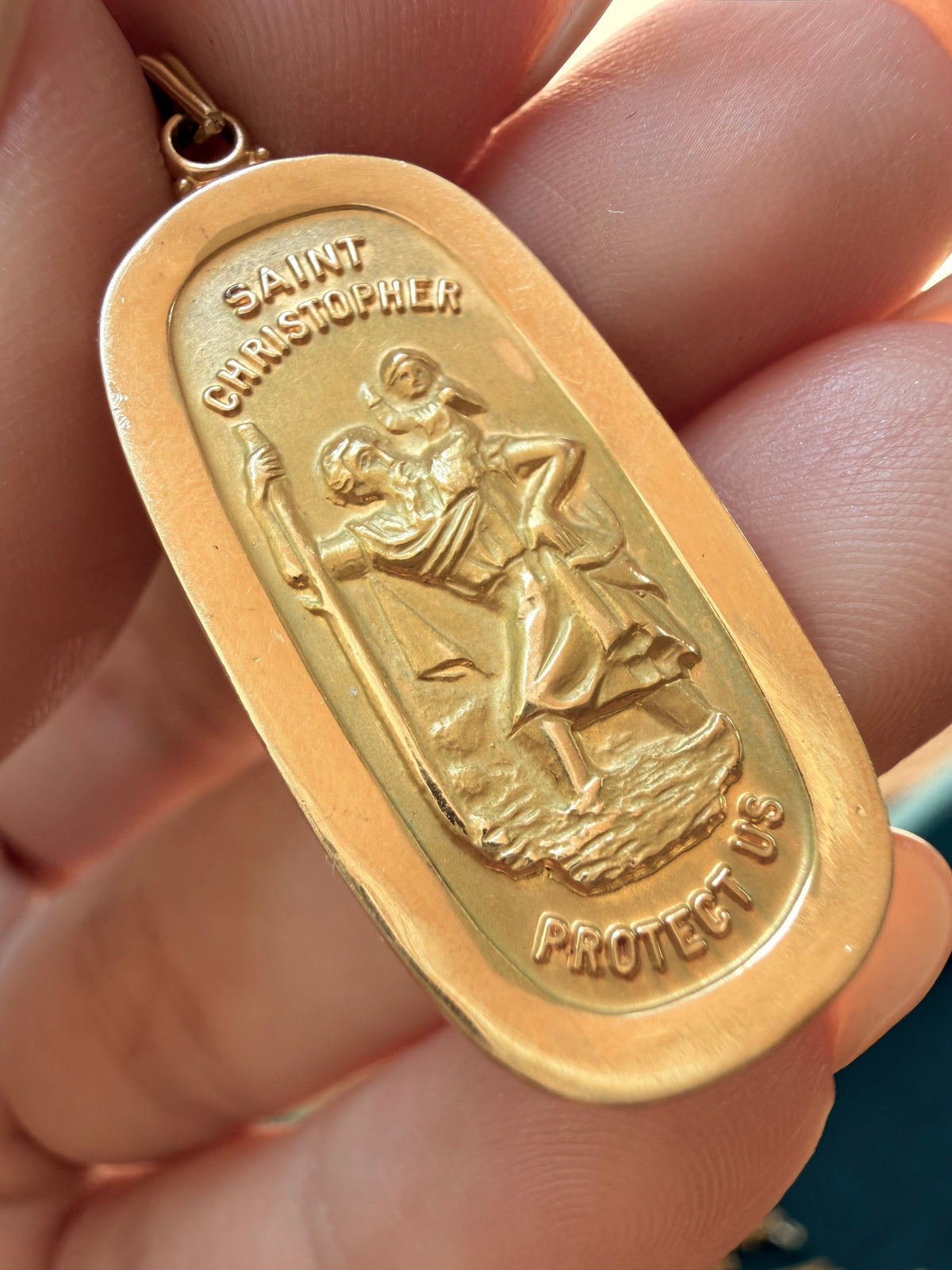 Vintage yellow 14K Saint Christopher tag pendant
