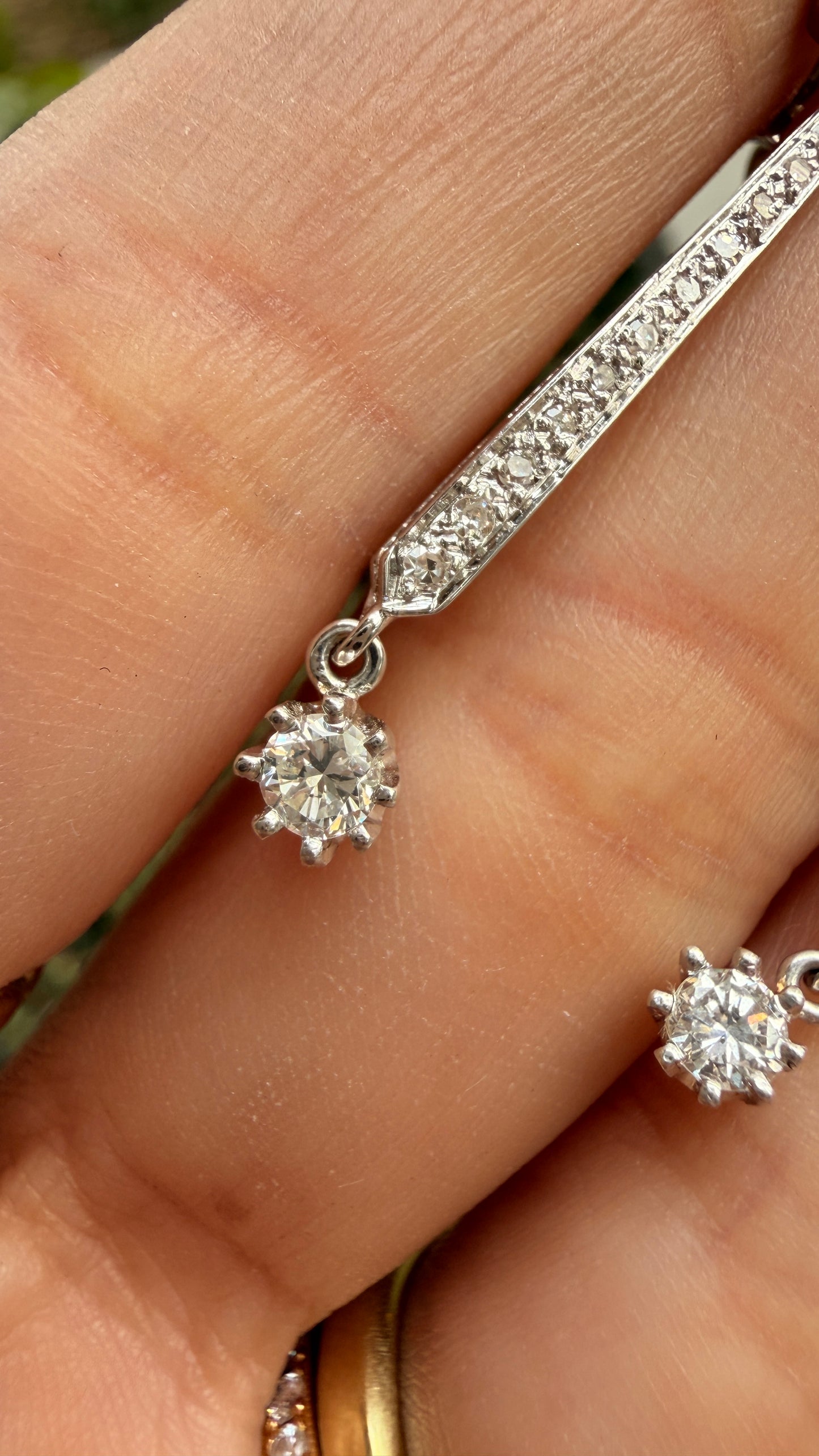 Vintage white 14K approx .92ctw diamond bar post earrings