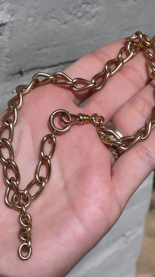 Antique Solid 14K Watch Chain with Dog Clip, 13.25 inch