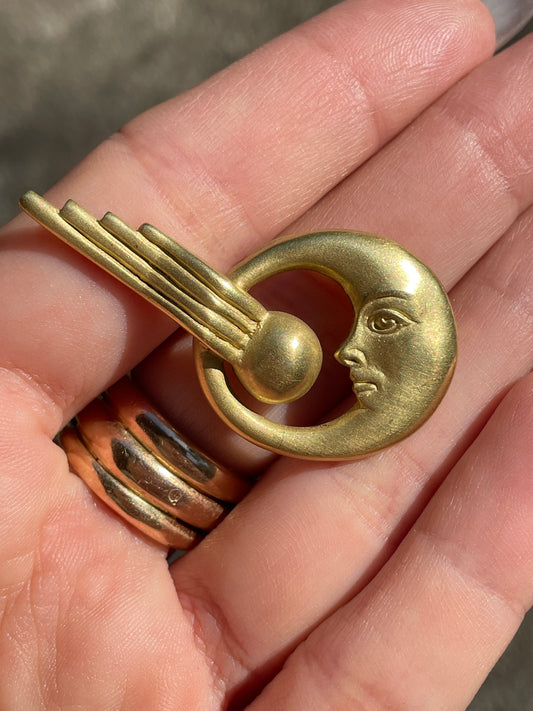 Vintage yellow 18K gold Kieselstein Cord 1985 Moon and Meteor pin, .9 inch