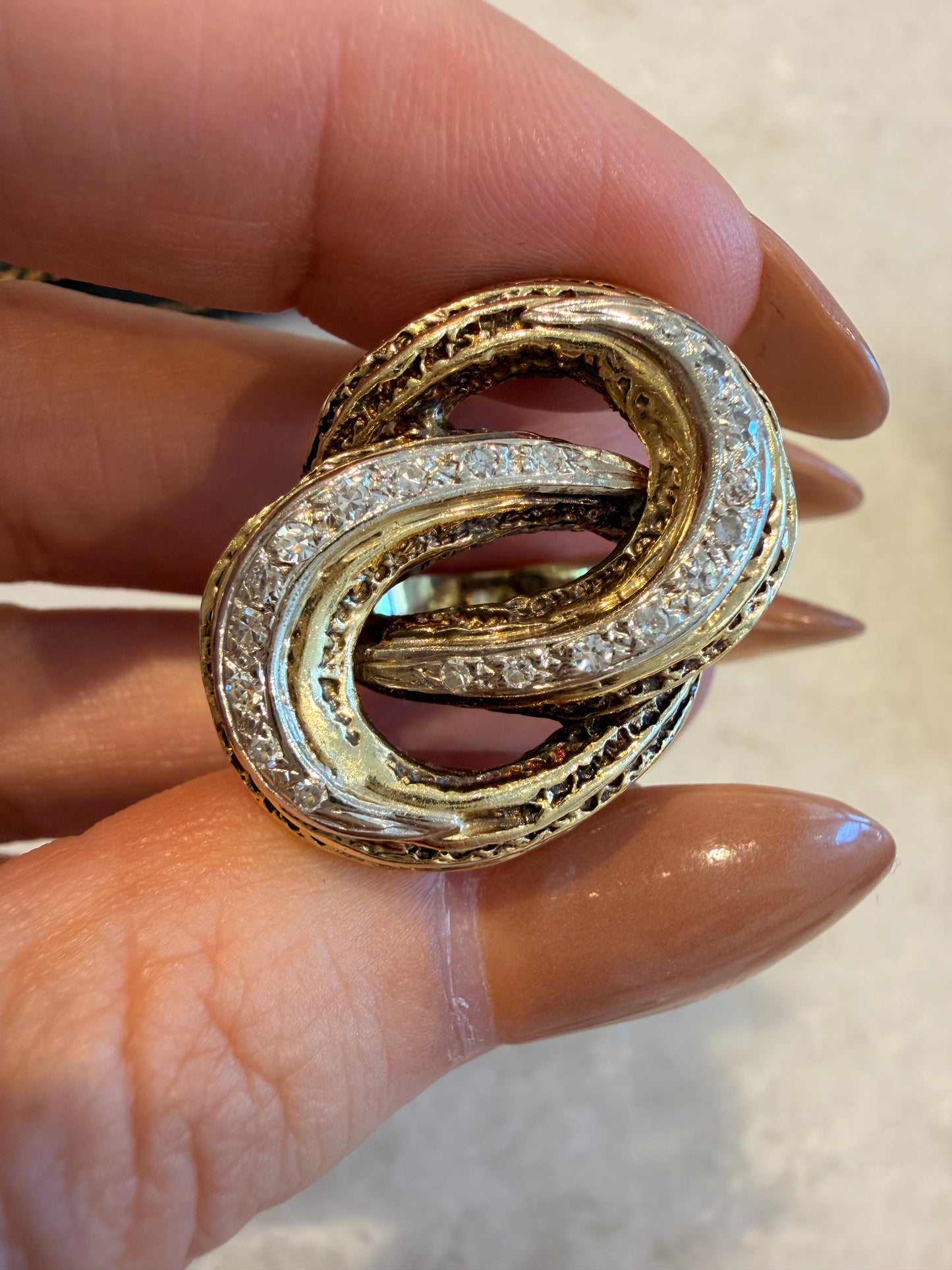 Vintage Vintage 1970s 14K diamond twist statement ring