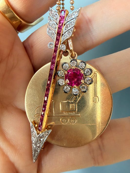 3GOG Natural Rubellite Tourmaline Garden Party Flower Pendant 14K