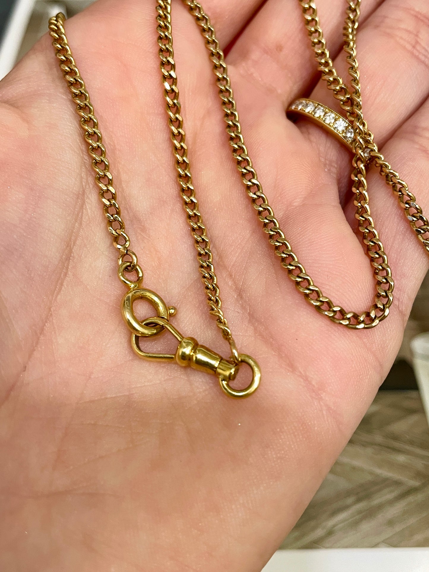 [PRIVATE] Antique yellow 18K curb link watch chain with dog clip, 23.5 inch