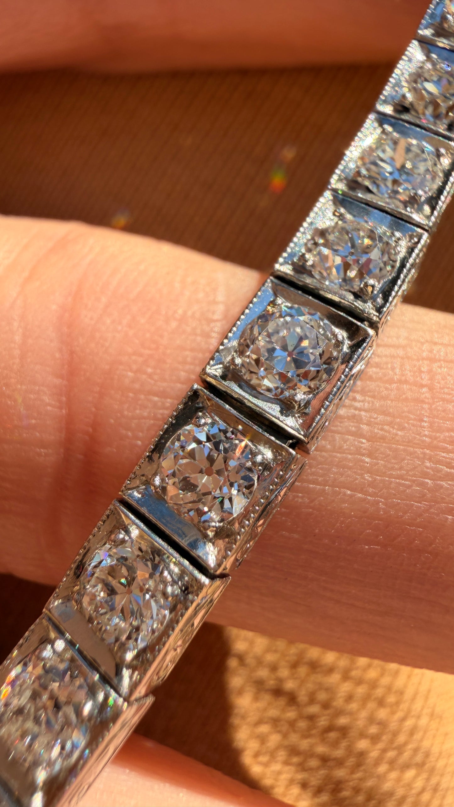 Antique Platinum approx 6ctw Old Mine Cut Diamond and European Cut Diamond Line bracelet, 6.5 inch