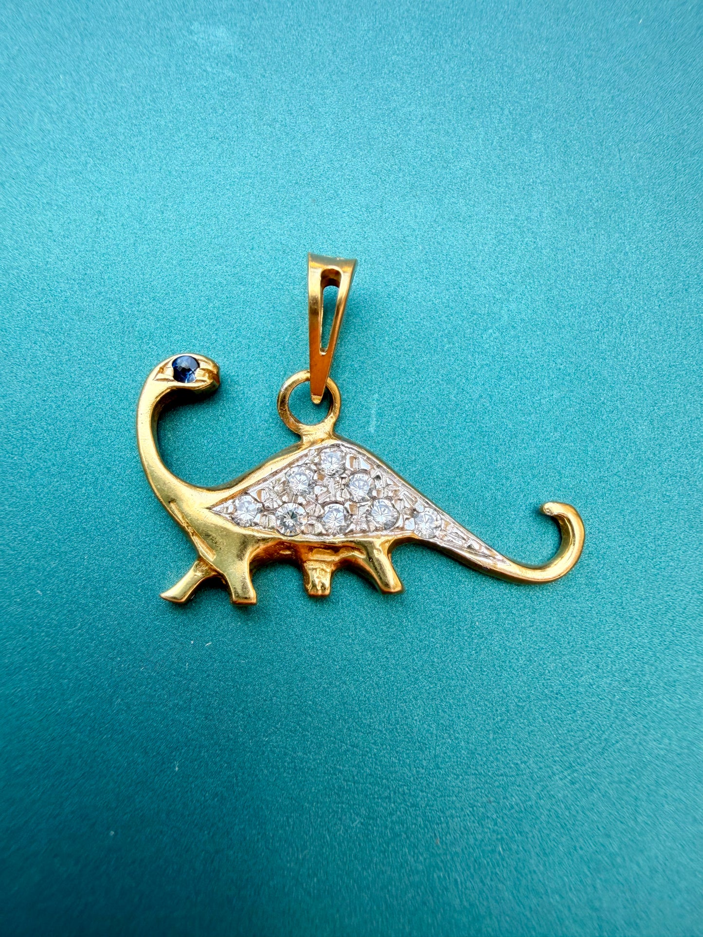 Vintage 18K gold sapphire and diamond dinosaur pendant