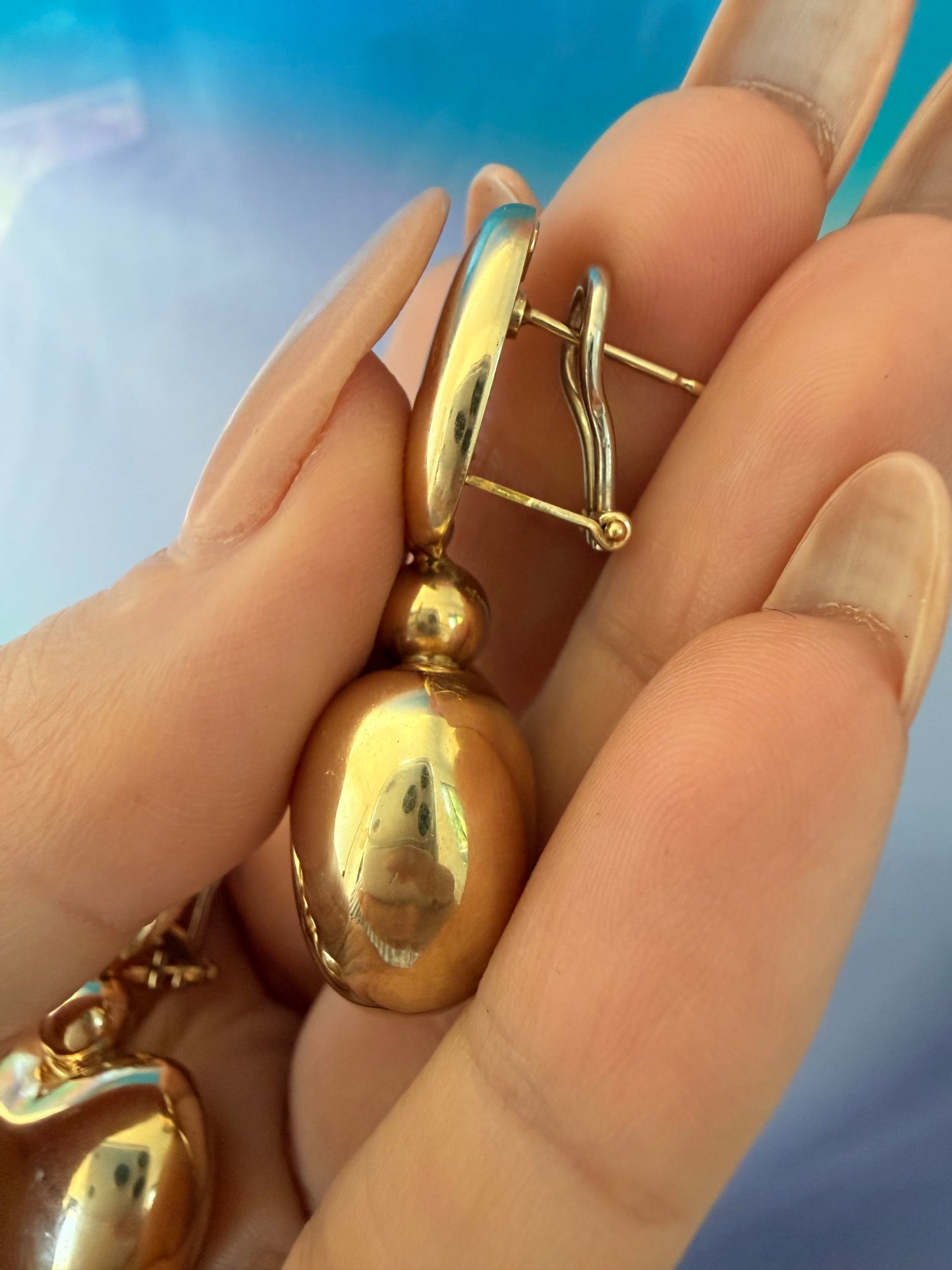 Vintage yellow 14K puffy heart omega back dangle earrings