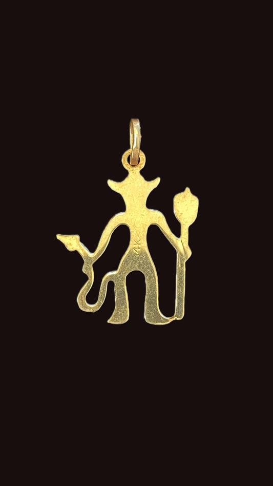 Vintage yellow 14K Devil silhouette charm