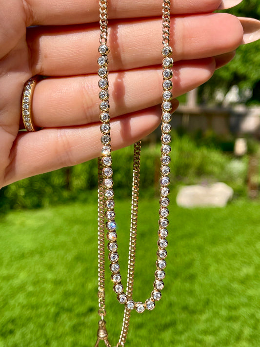 Original 3GOG yellow 14K gold approx 1.5 ctw diamond bubble watch chain necklace, 21.5 inch long with shortening option