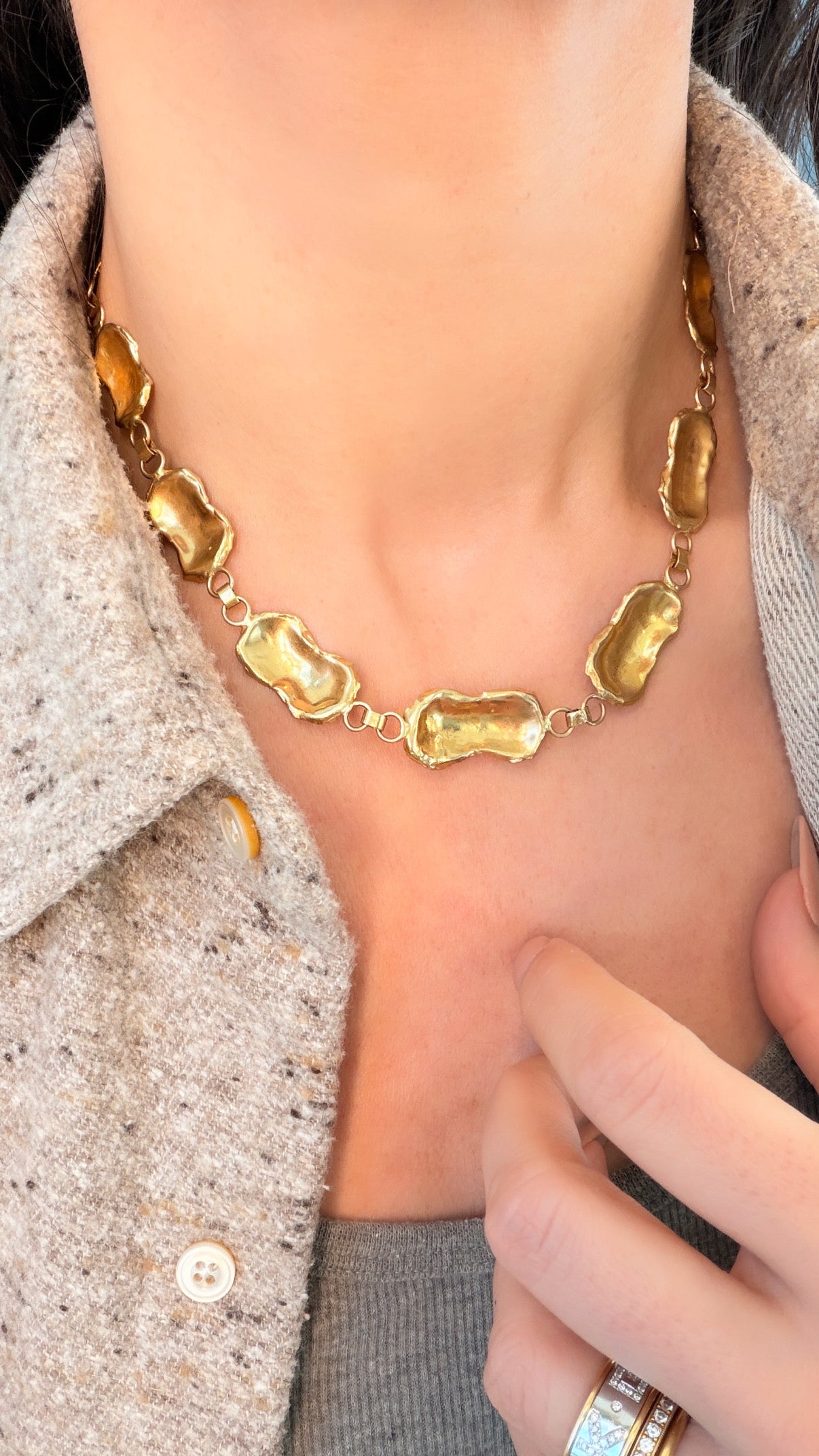 Vintage yellow 18K organic reversible petal chain, 16.5 inch