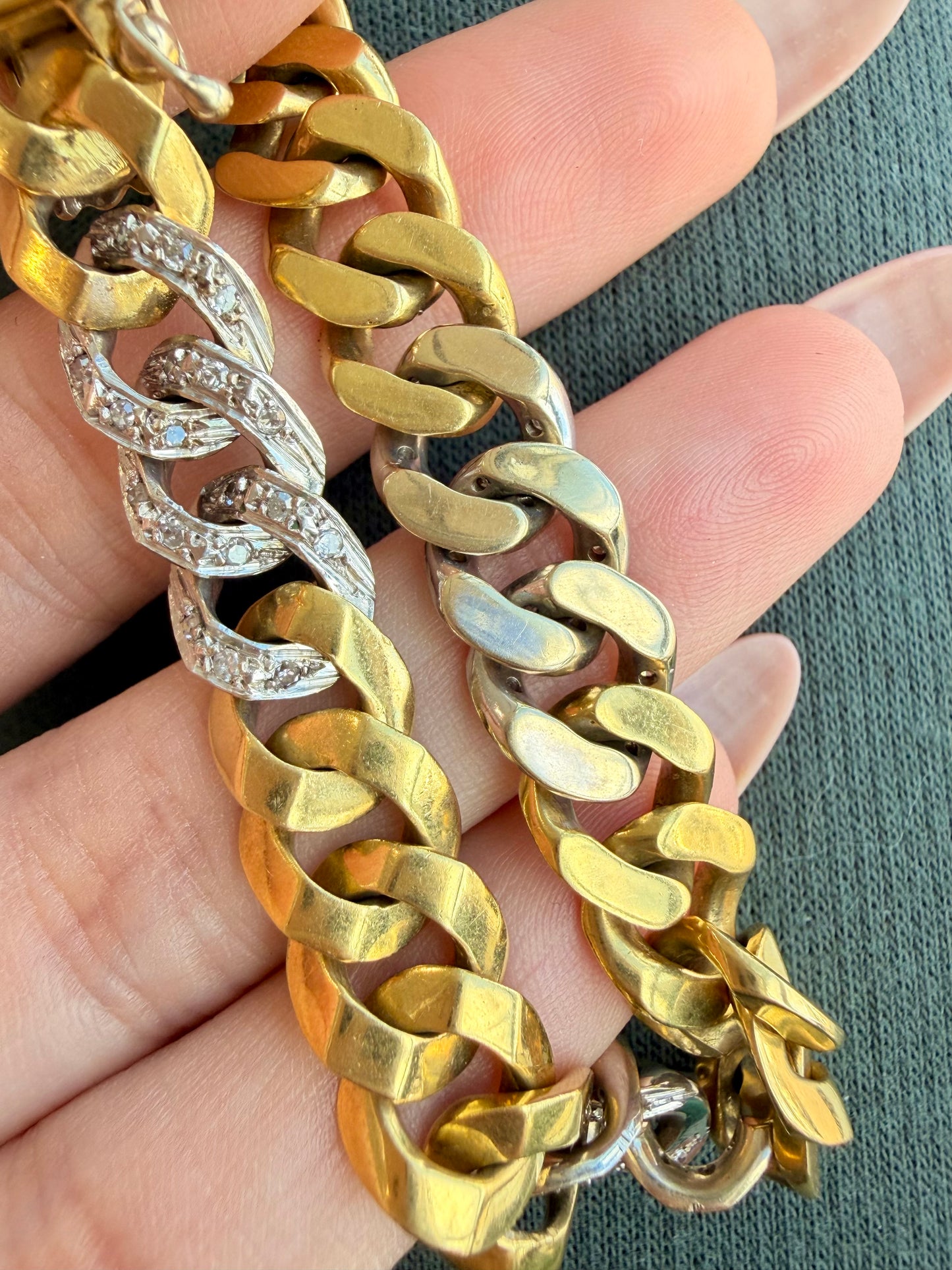 Vintage 18K approx .4ctw diamond curb link bracelet, 7 and 3/8 inch