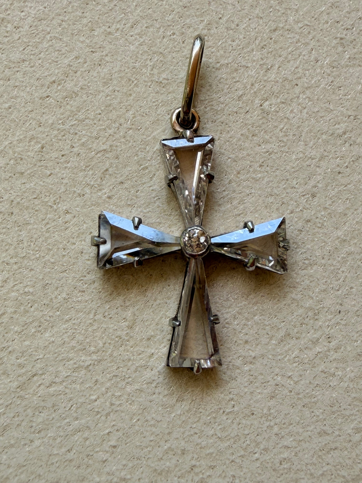 Antique 18K and platinum .33ctw portrait cut and old cut diamond cross pendant