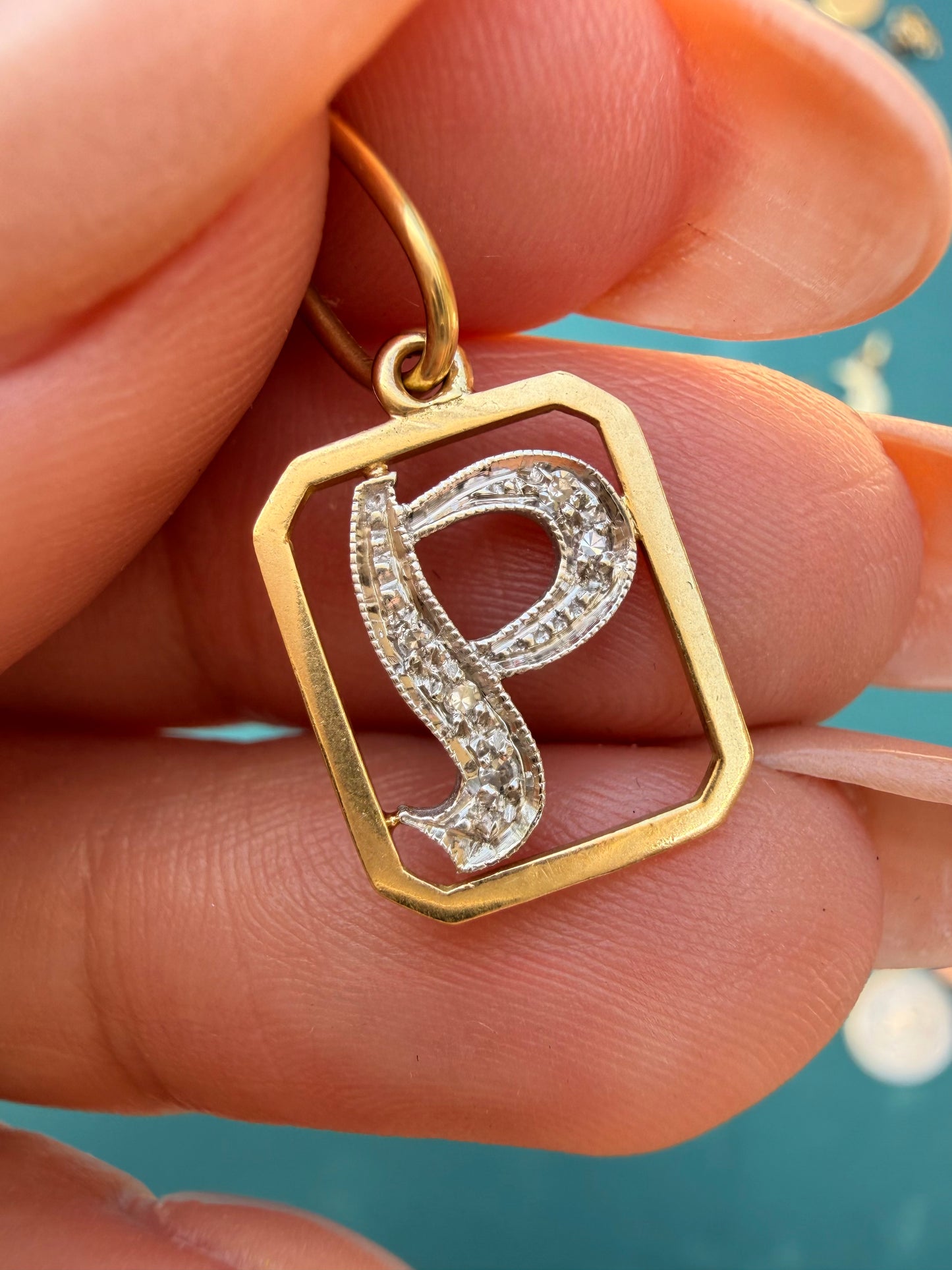 Vintage 18K diamond letter P charm