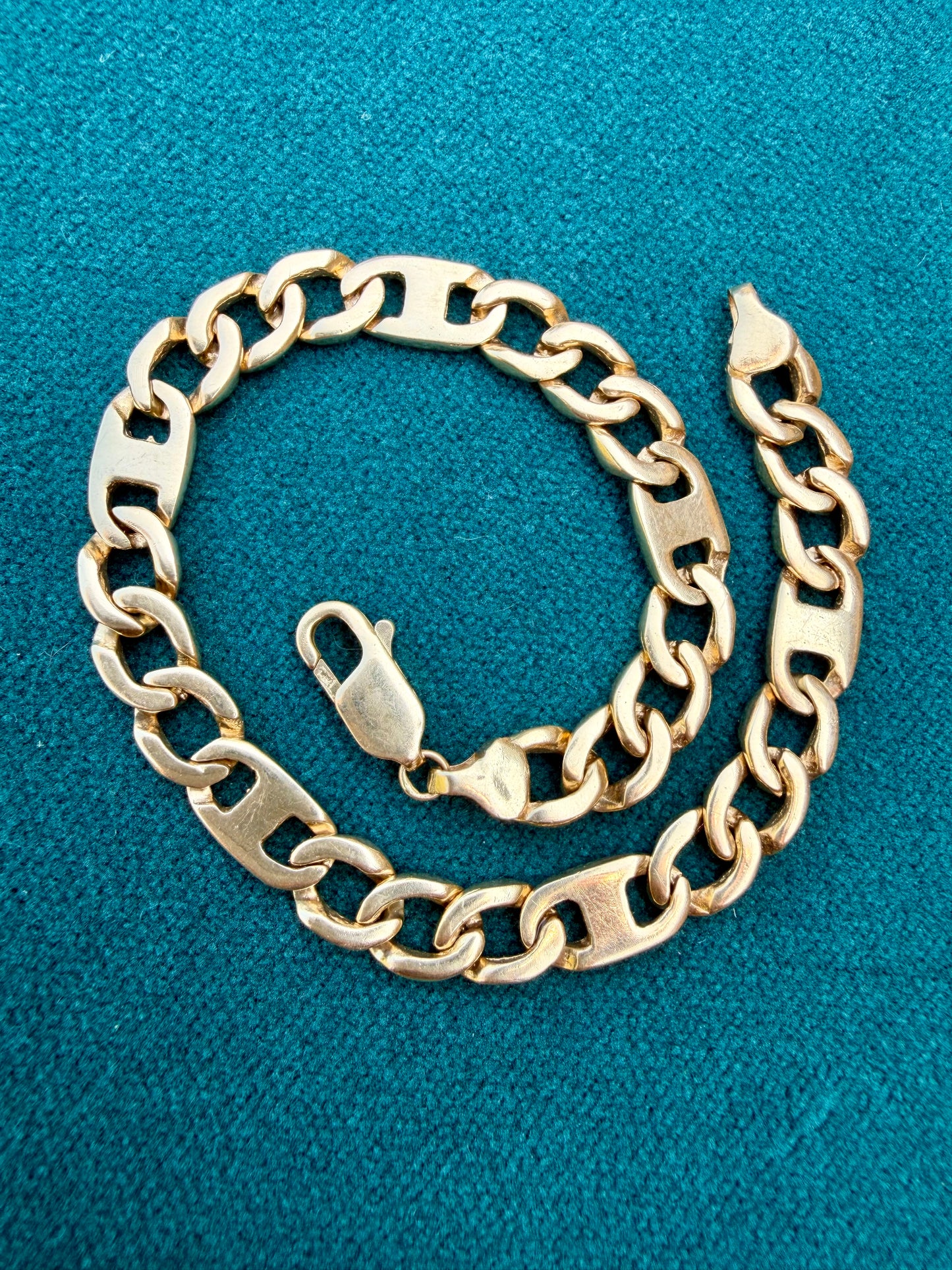 Vintage yellow 14K mariner and curb link bracelet, 8 and 3/8 inch sizable