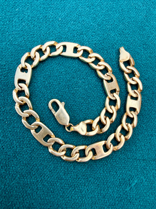 Vintage yellow 14K mariner and curb link bracelet, 8 and 3/8 inch sizable