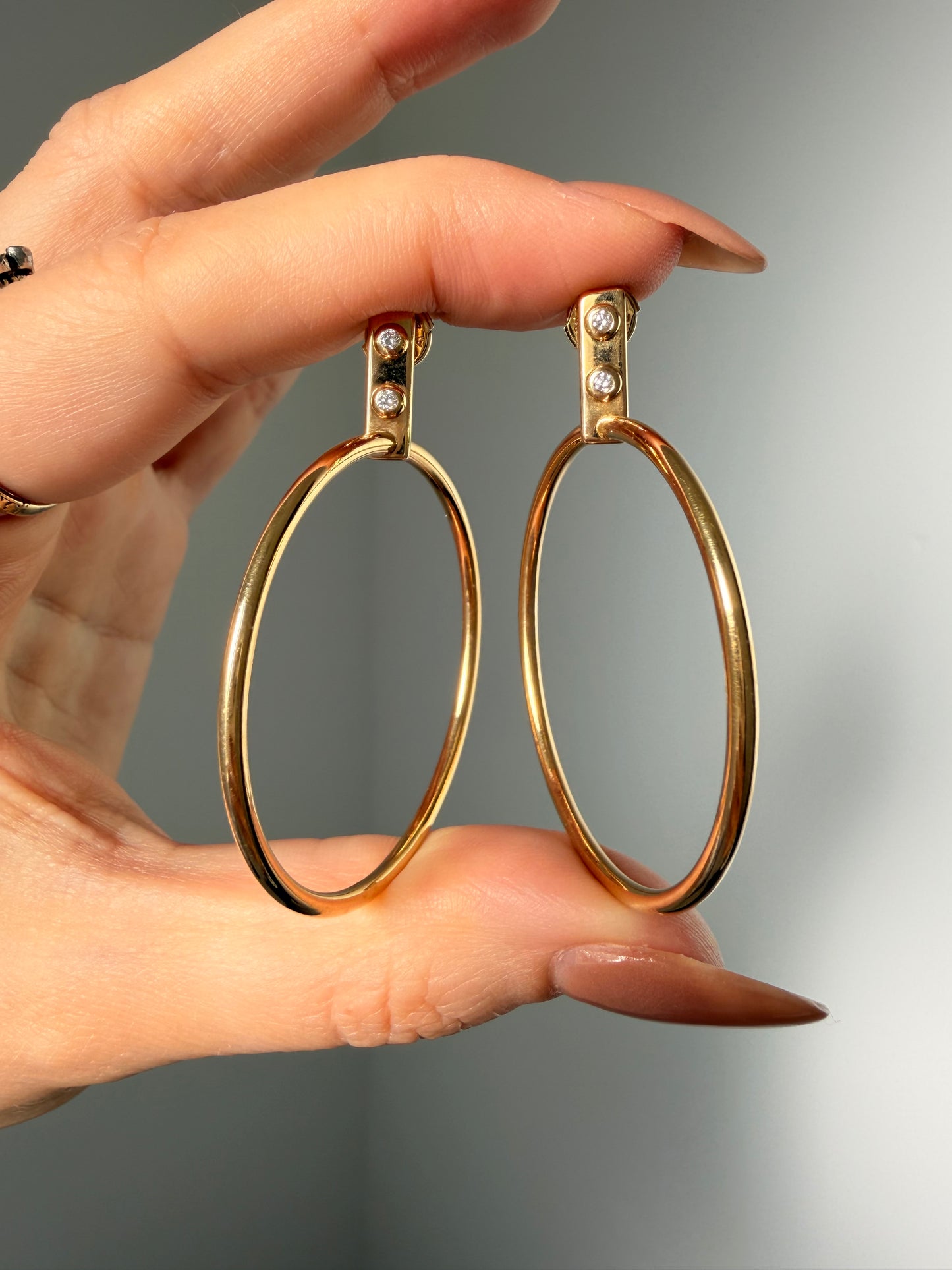 Vintage yellow 18K gold Louis Vuitton designer Diamond hoop post earrings