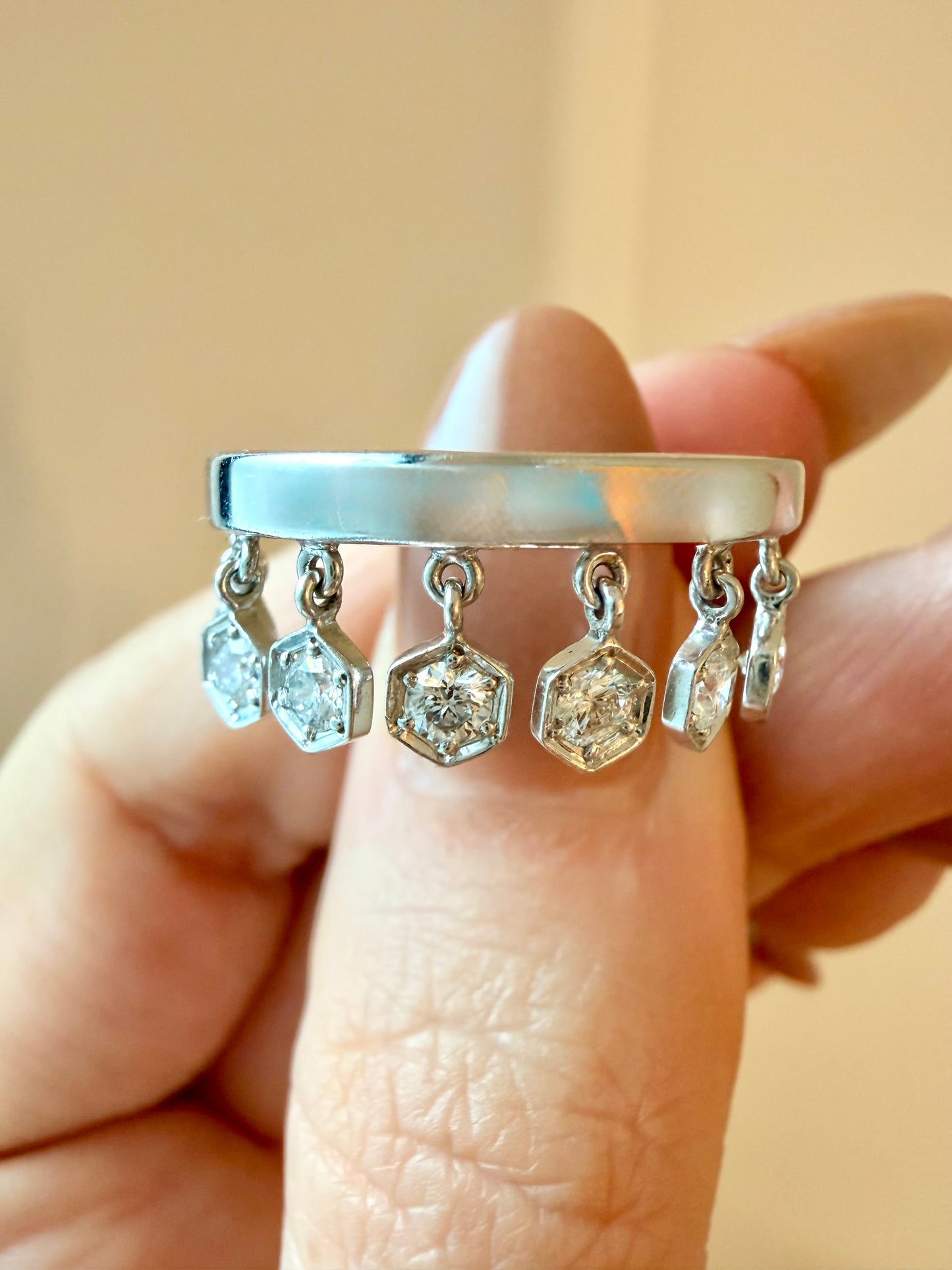 Vintage white 18K gold Piaget designer .35 ctw diamond charm ring, size 7.75