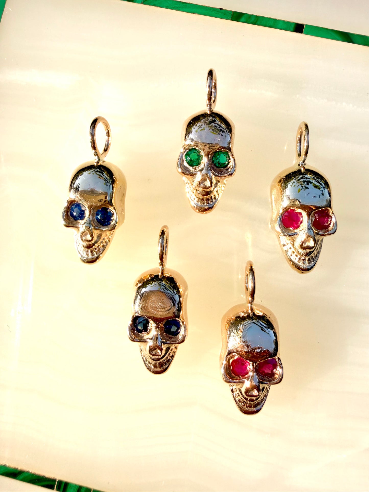 Yellow 14K smiley gemstone skull charm