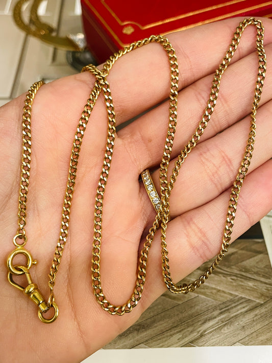 [PRIVATE] Antique yellow 18K curb link watch chain with dog clip, 23.5 inch