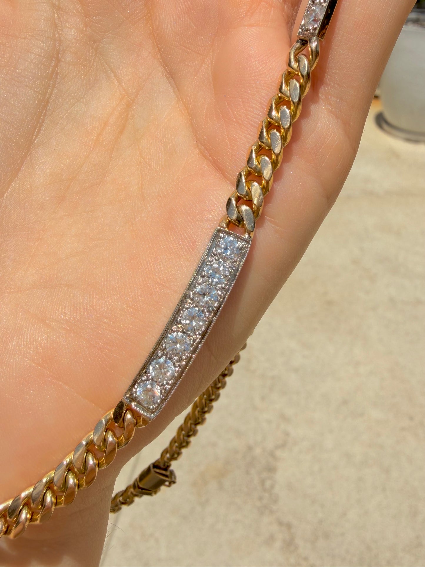 Vintage 14K triple bar 2ctw diamond curb chain, 16 inch
