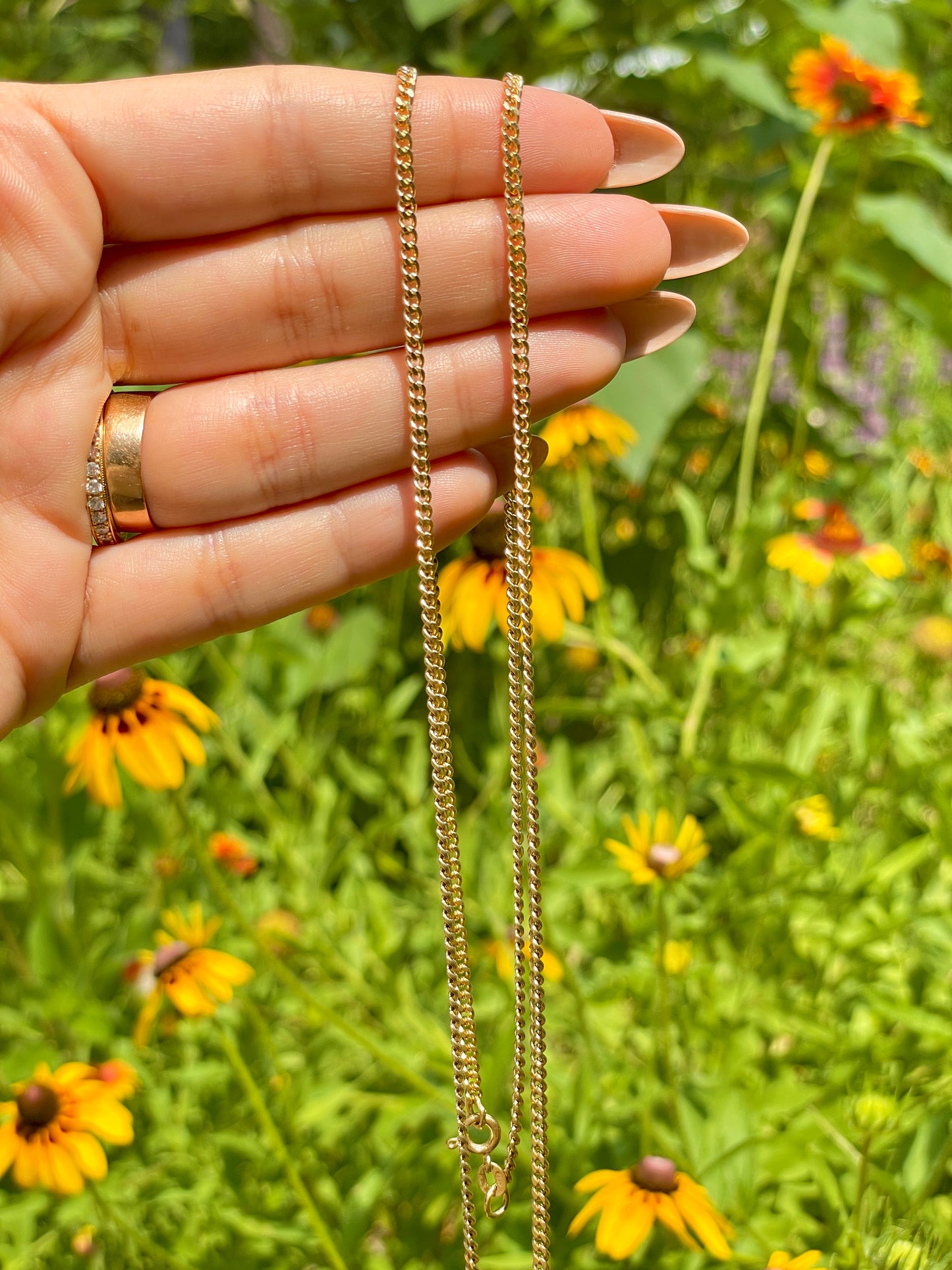 Vintage yellow 18K solid curb link chain, 28.25 inch