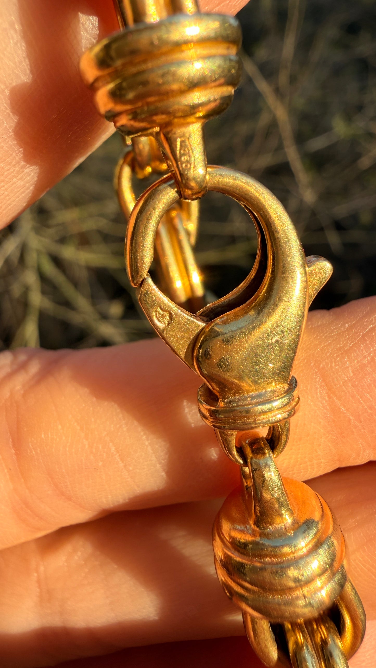 Vintage French yellow 18K round ribbed link bracelet, 7.25 inch fit
