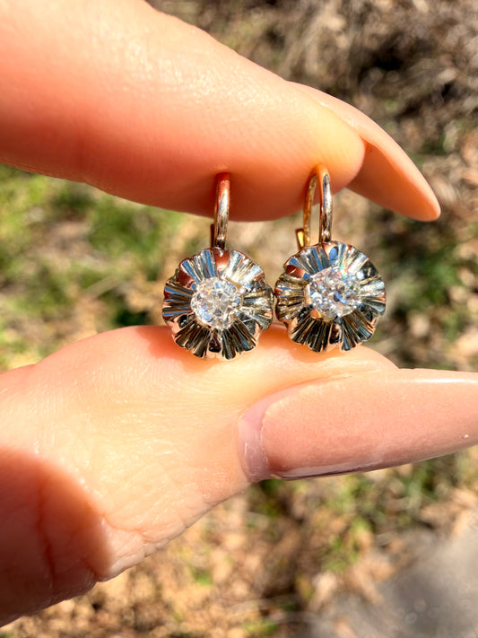 Antique 14K dormeuse earrings replaced with old mine cut diamonds