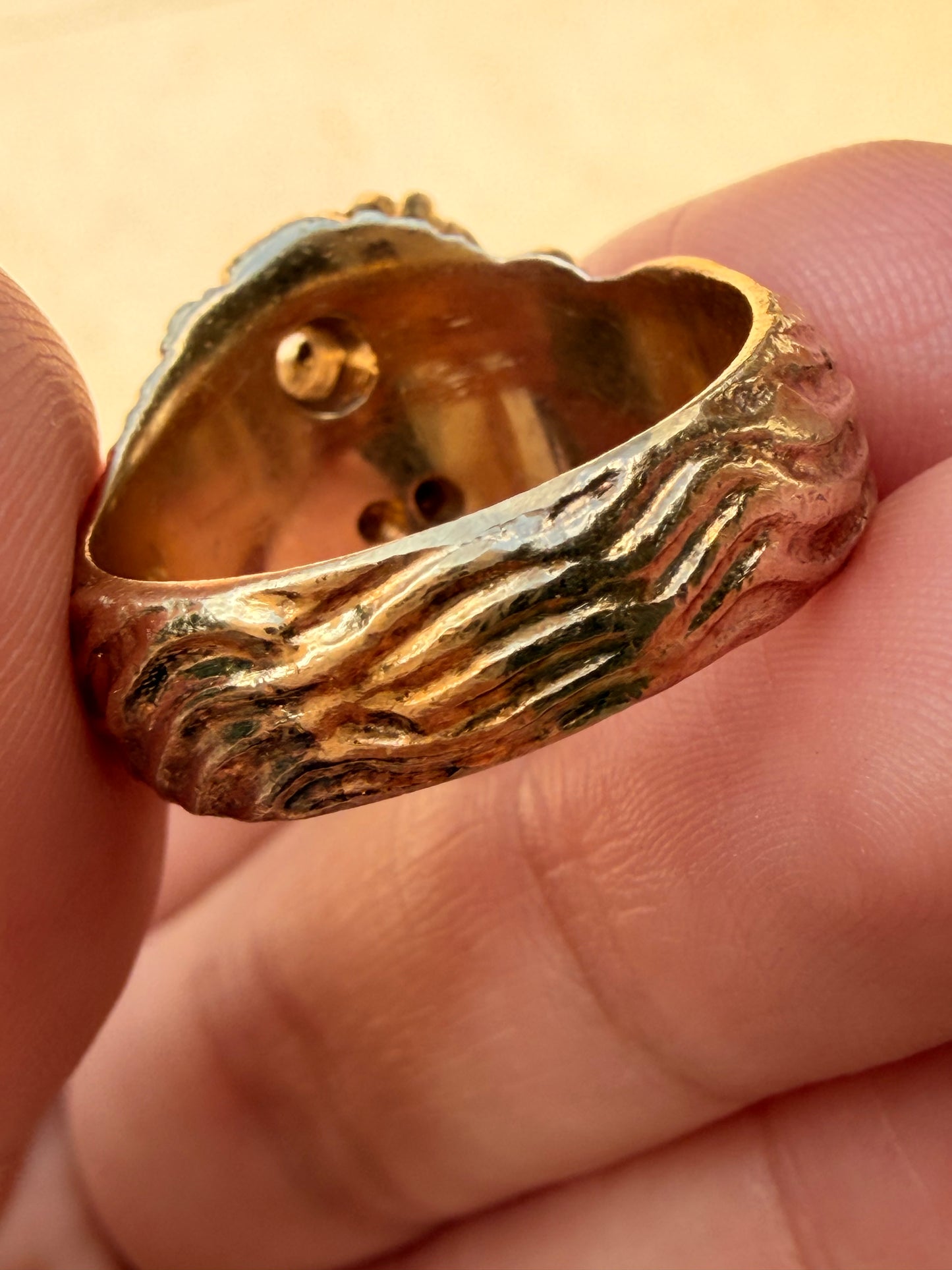 Vintage yellow 14K diamond lion ring, size 9
