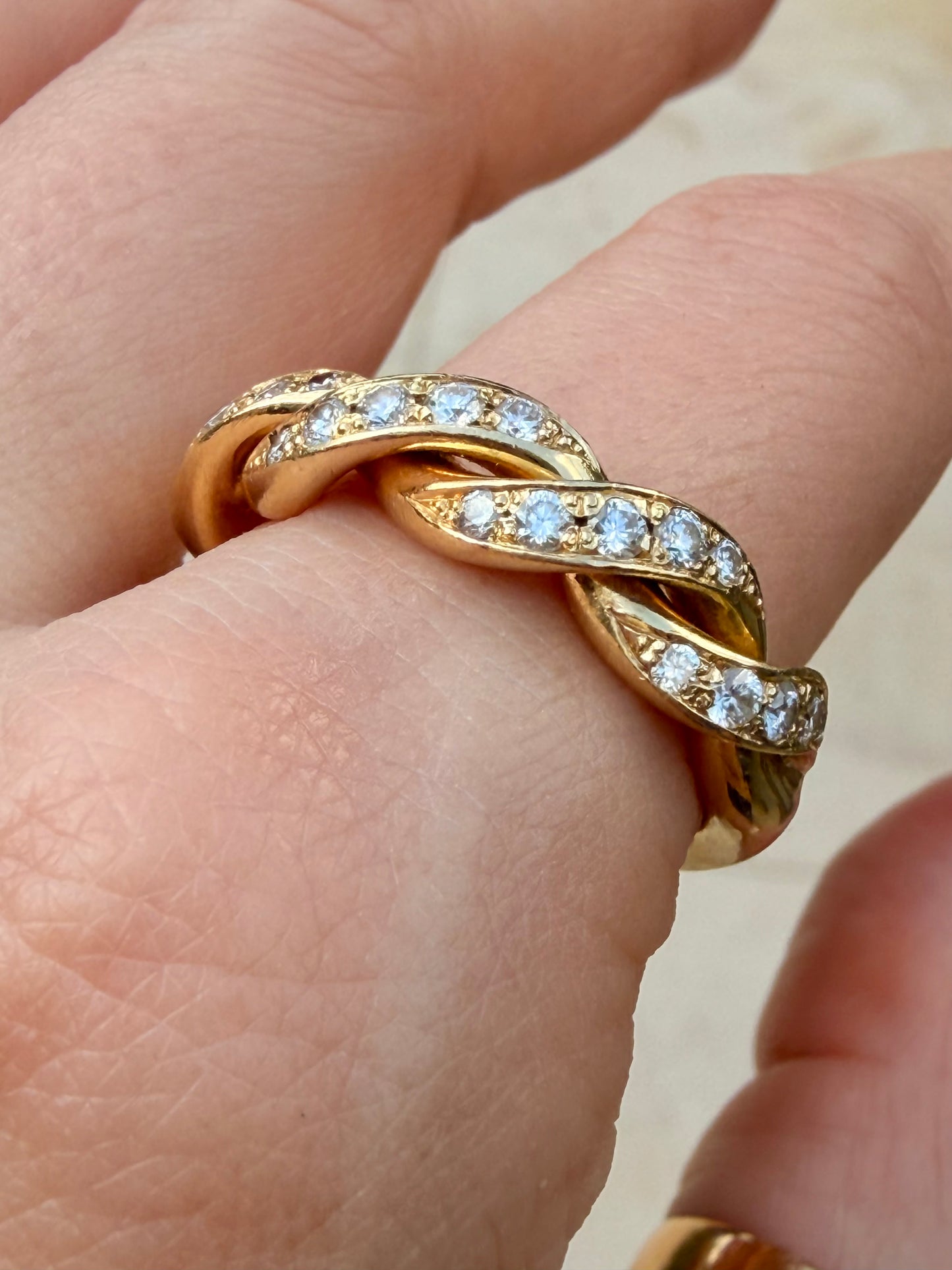 Vintage yellow 14K gold and approx .52 ctw diamond chunky twist ring, size 9.75