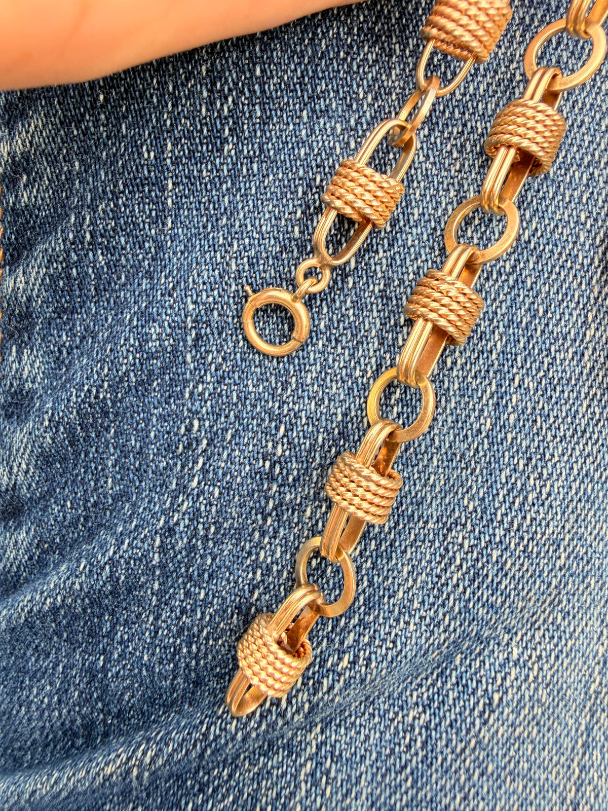 Vintage yellow 14K mix oval link chain with rope detail, 30.5 inch