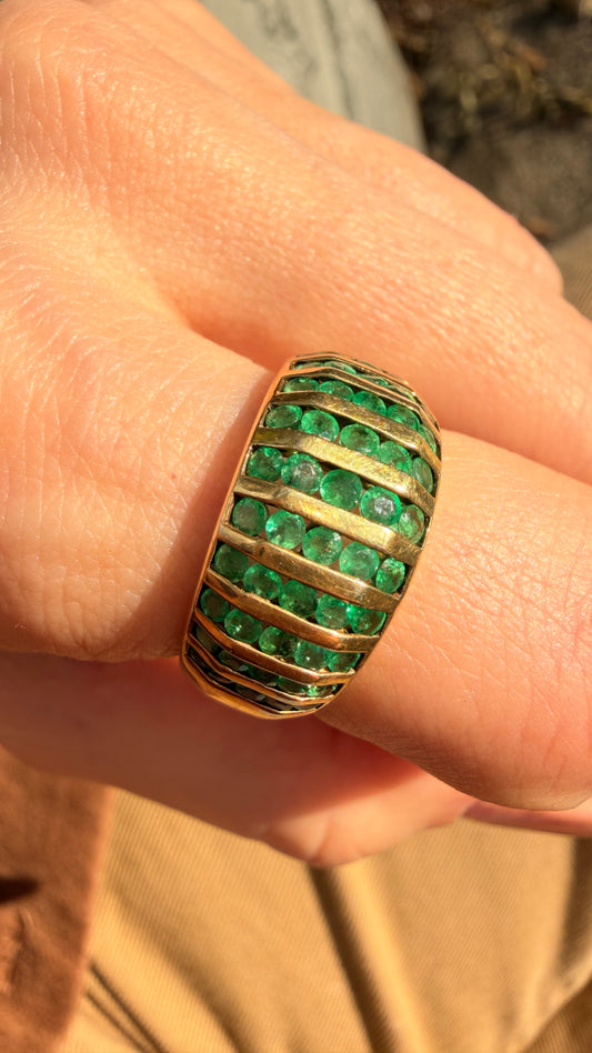 Vintage yellow 14K approx .6ctw natural emerald angled ring, size 8