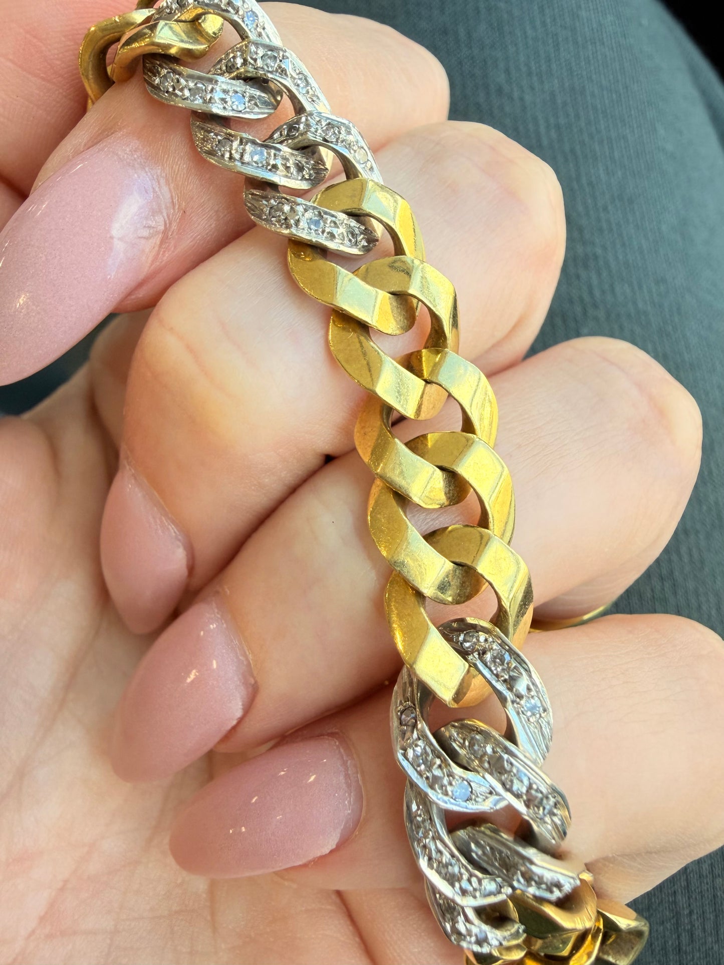 Vintage 18K approx .4ctw diamond curb link bracelet, 7 and 3/8 inch