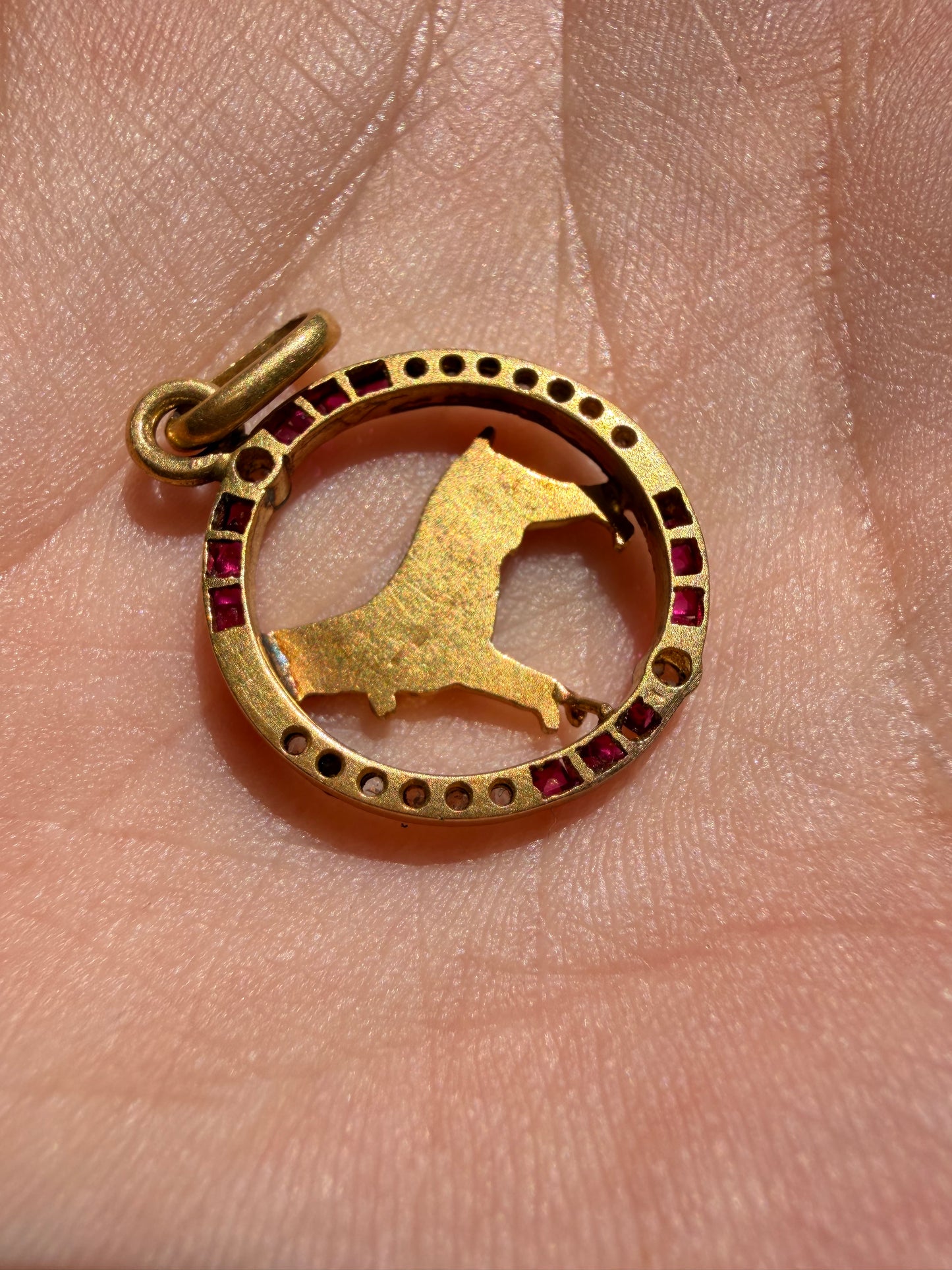 Antique 18K ruby and diamond dog charm