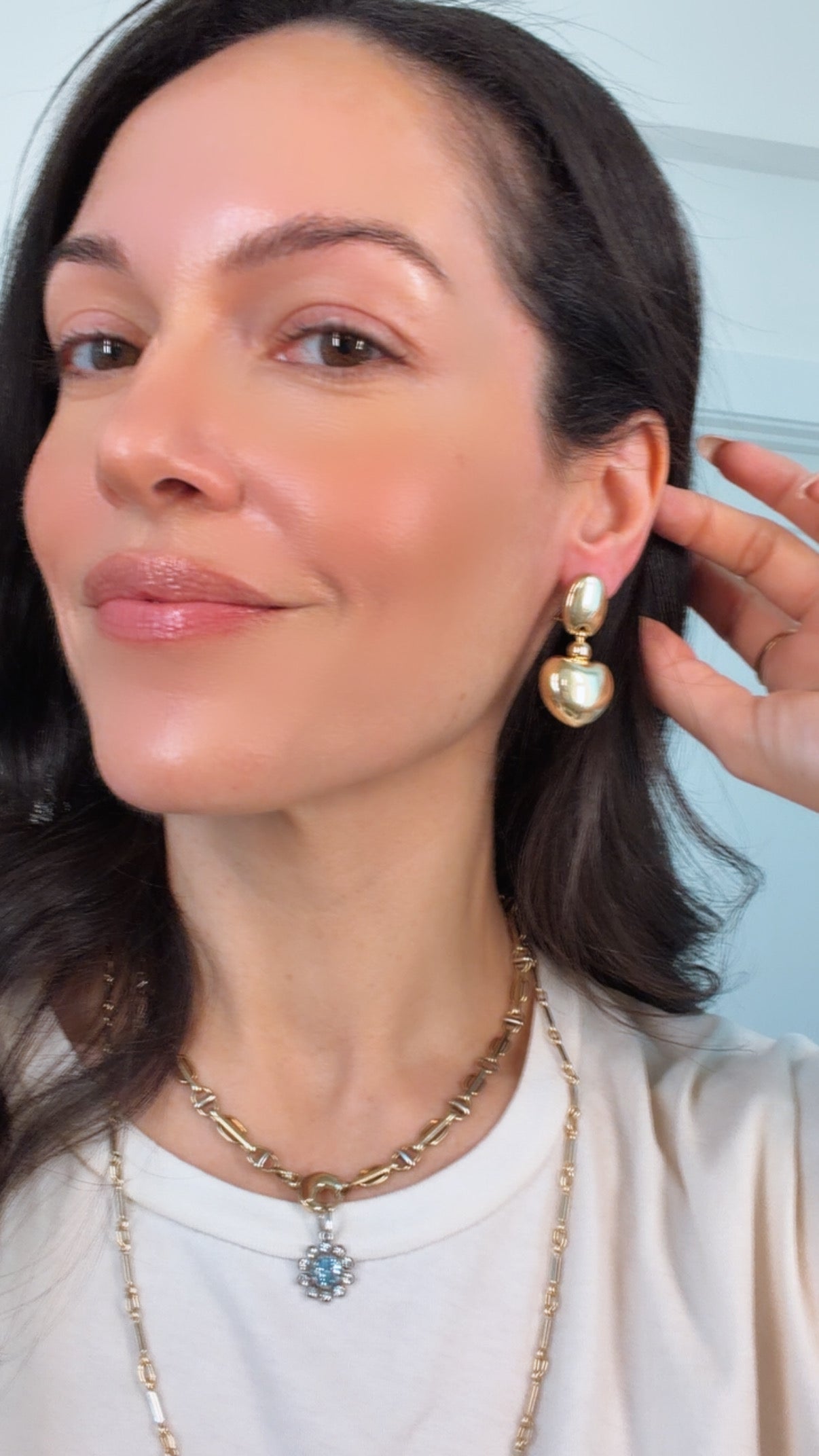 Vintage yellow 14K puffy heart omega back dangle earrings