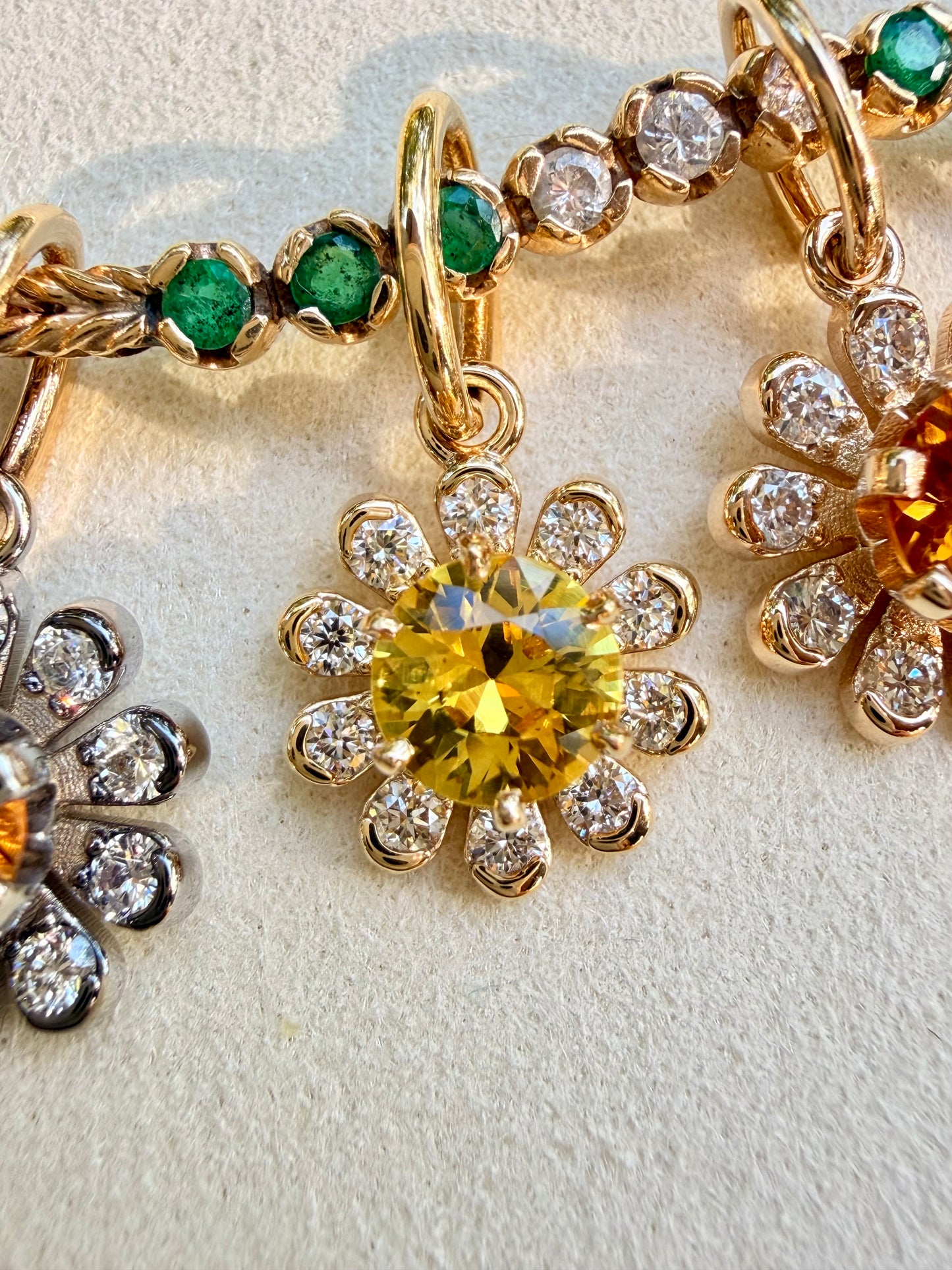 3GOG Natural Yellow Sapphire and Diamond Garden Party Flower Pendant 18K