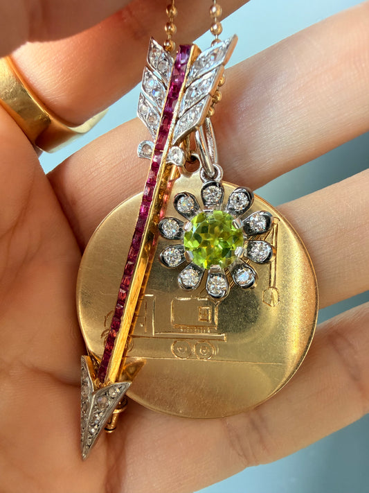 3GOG Natural Peridot Garden Party Flower Pendant 14K