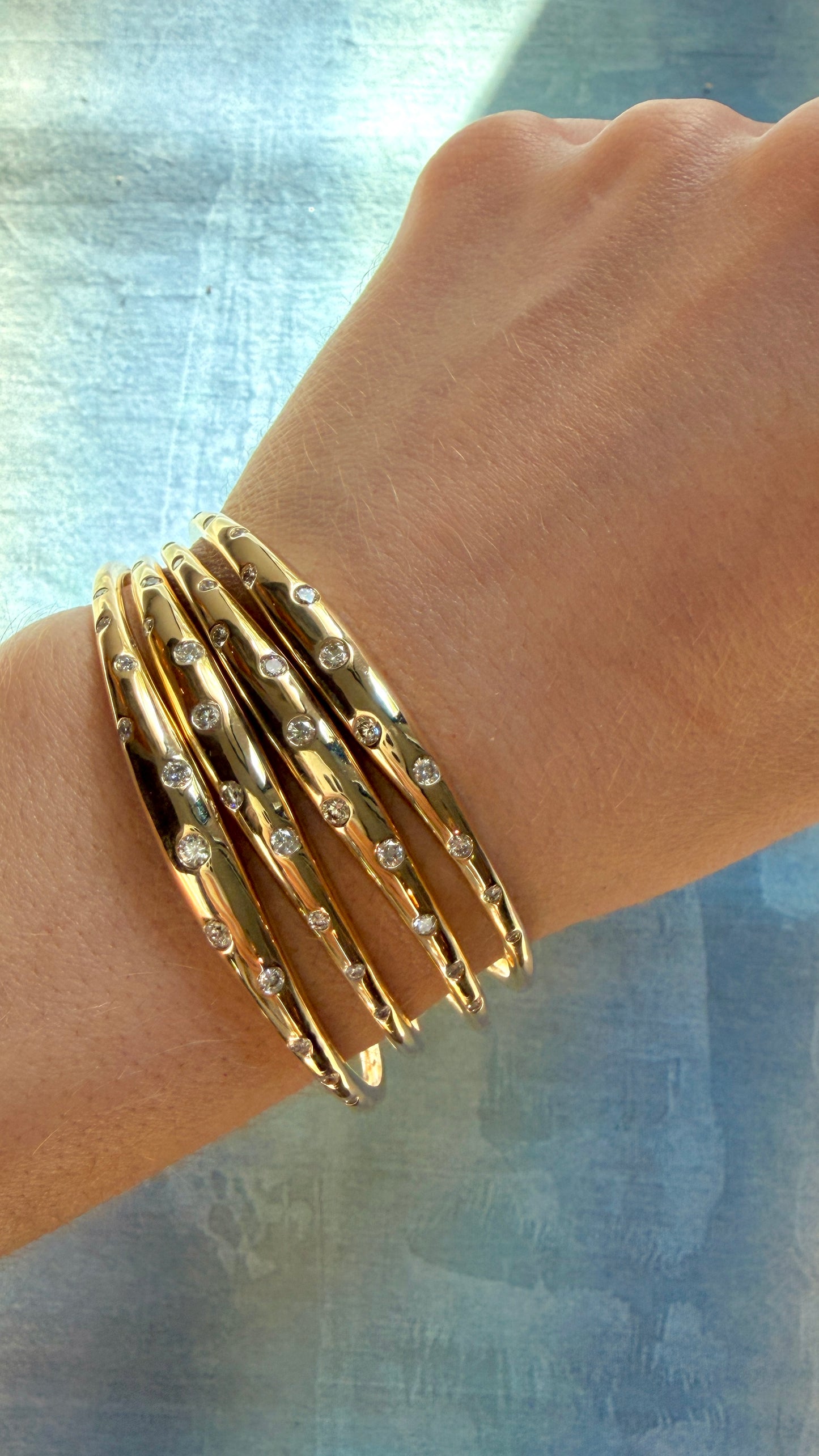 Vintage yellow 14K diamond cuff bracelets