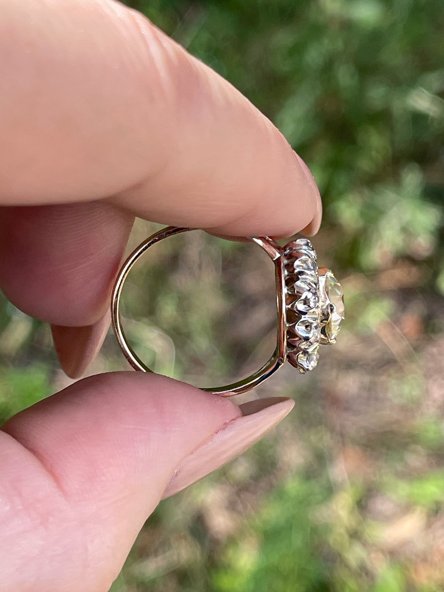 Antique 14K and 18K approx 2.05 ctw Old European cut light yellow and diamond halo ring, size 6.75