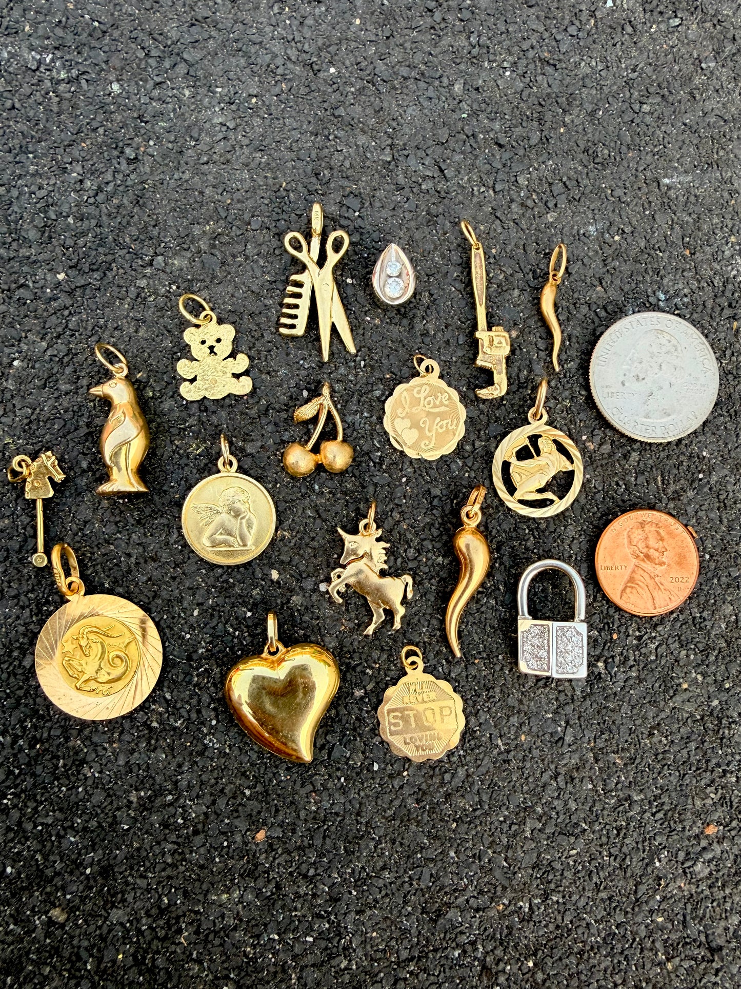 Vintage yellow 14K and 18K charm drop - June 2026