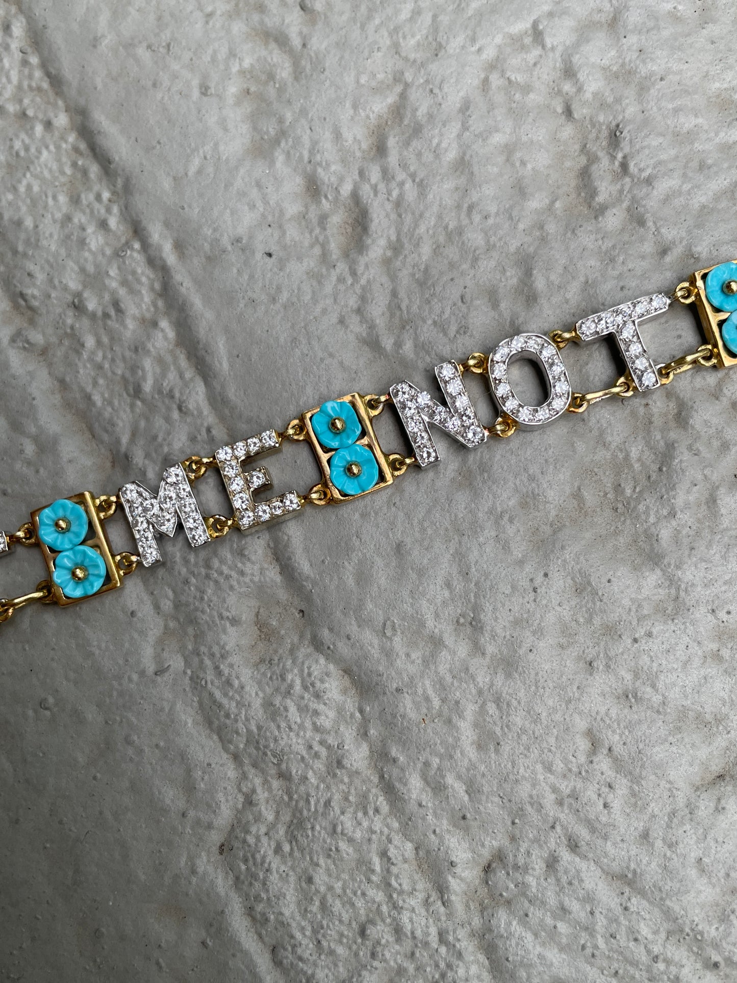 Vintage Yellow 18K turquoise and diamond Forget Me Not bracelet