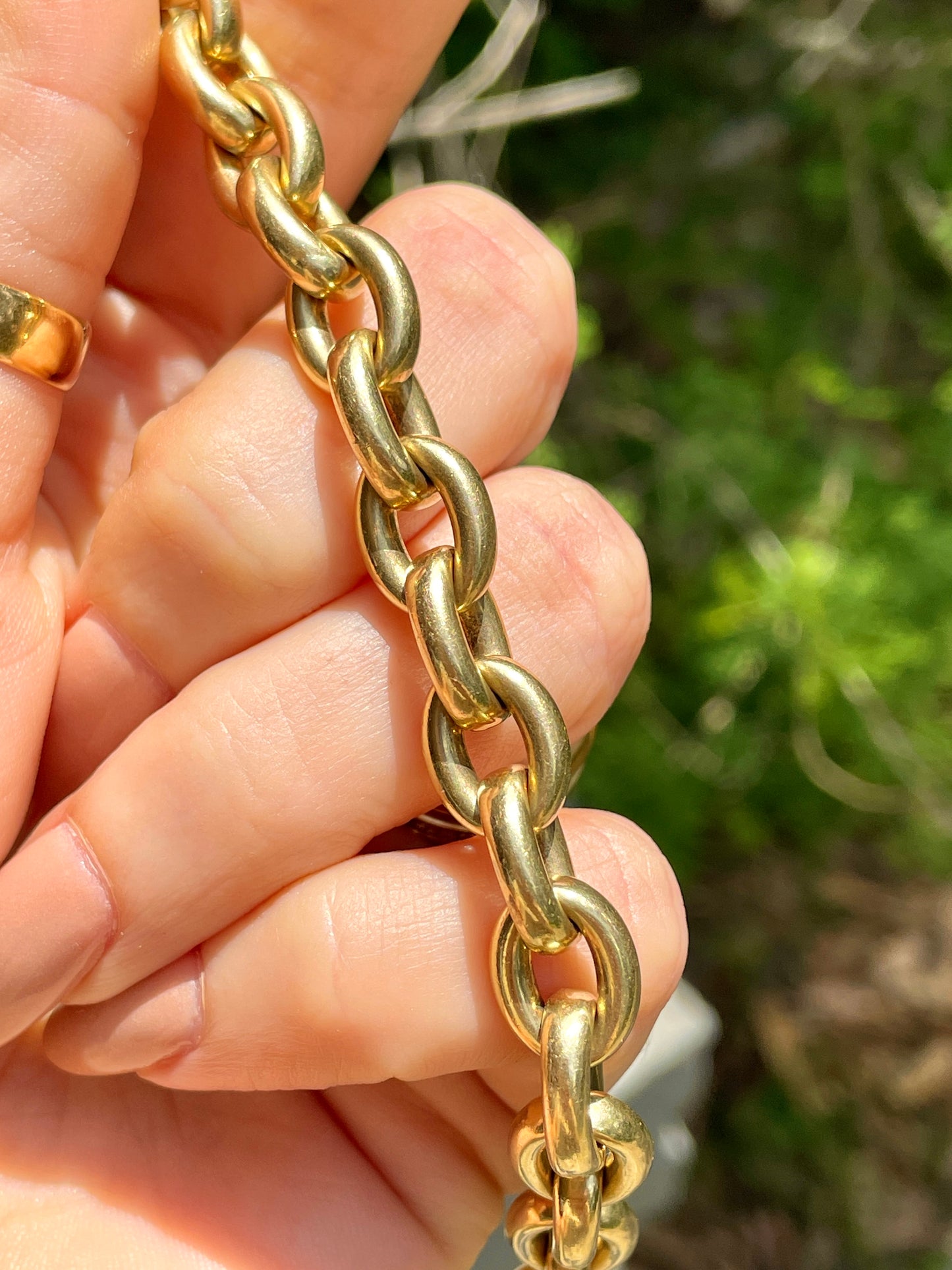 Vintage yellow 14K round cable link bracelet, 8.5 inch and sizable