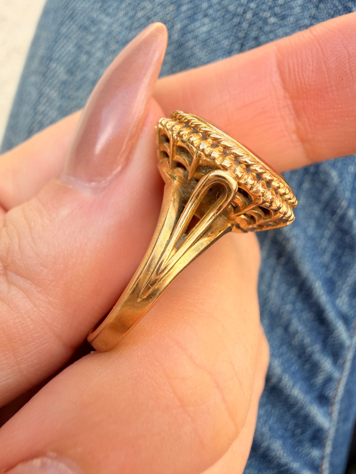 Vintage 18K diamond and ruby Augis French "QU' HIER QUE DEMAIN" ring, size 7.5 sizable