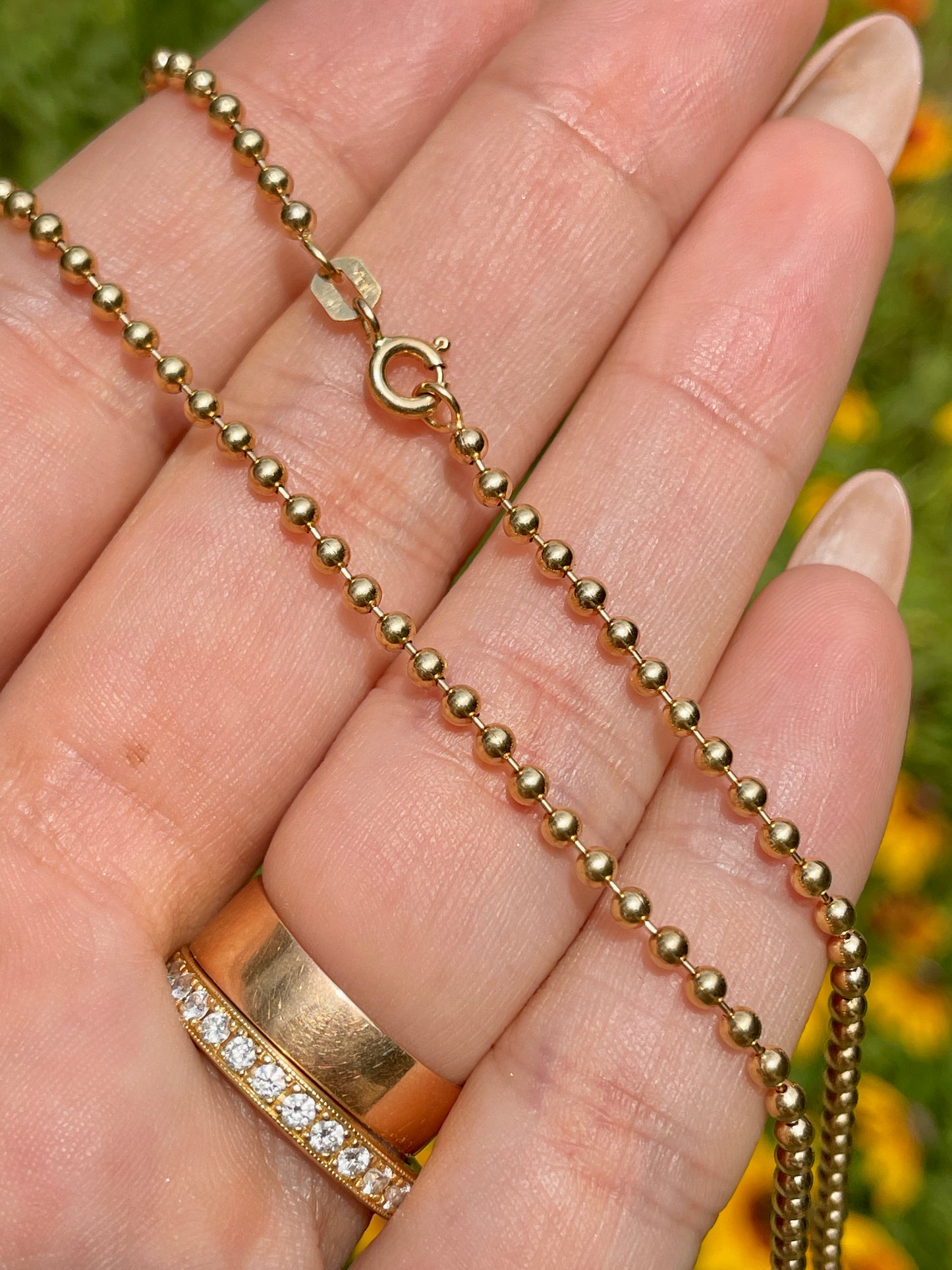 Vintage yellow 14K ball chain, 18 and 1/8 inch