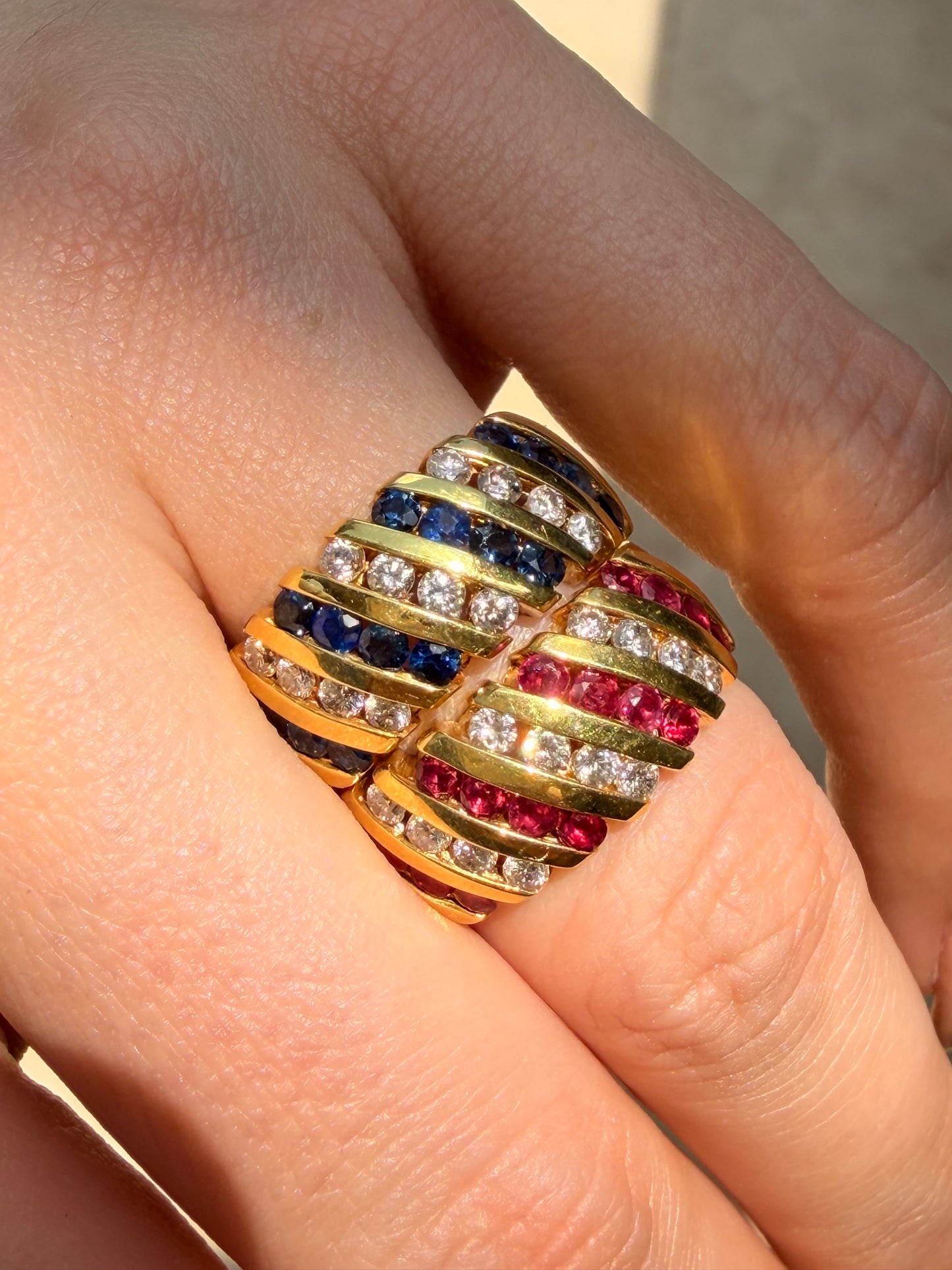 Vintage yellow 14K approx .64ctw sapphire and .36ctw diamond wide band