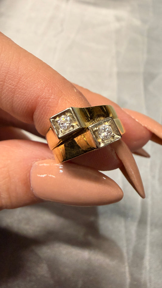 Vintage yellow 18K and diamond Cartier Paris square motif ring, size 4.25