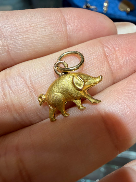 Antique 22K pig charm with 18K bale