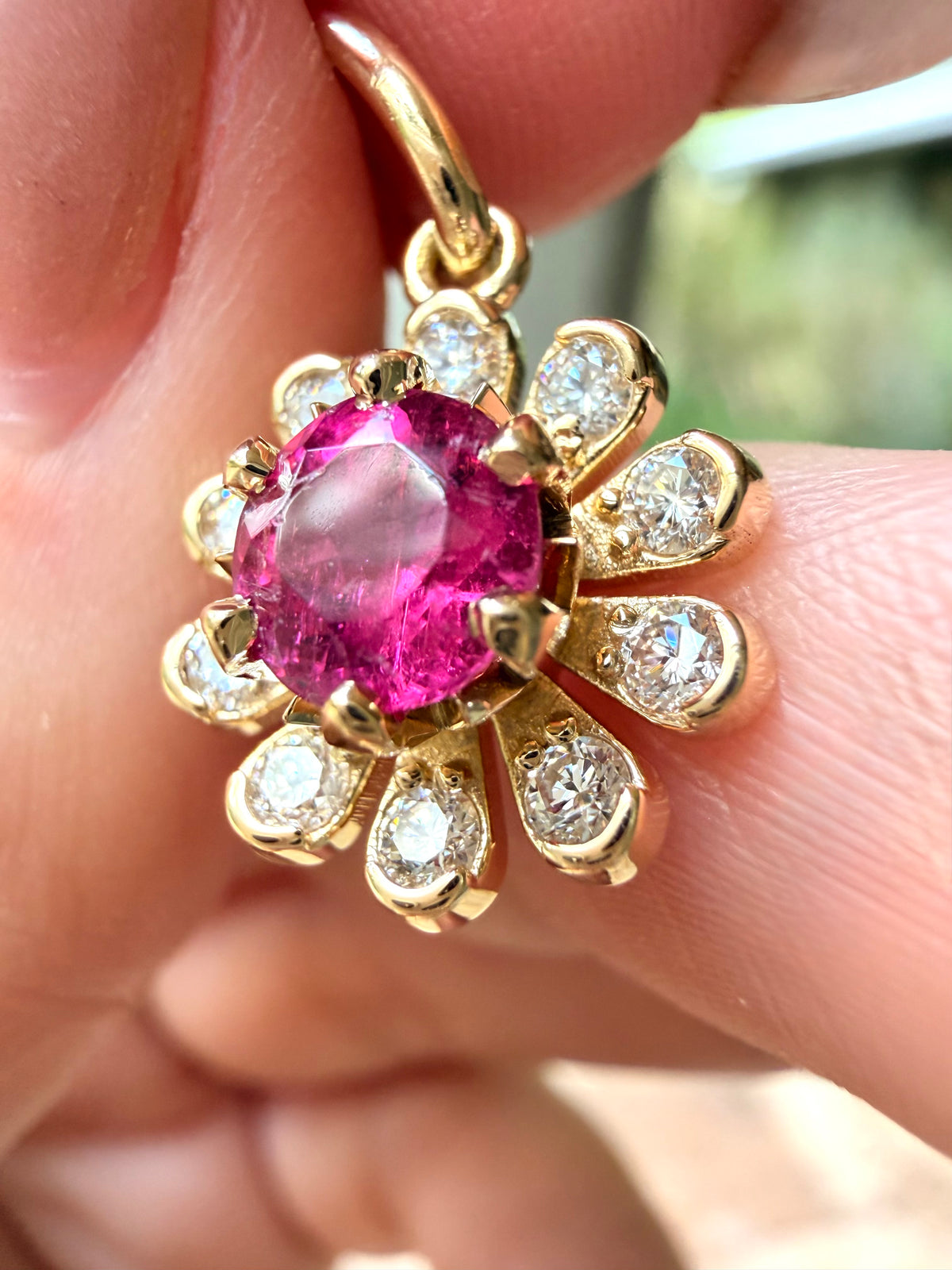 3GOG Natural Rubellite Tourmaline and Diamond Flower Pendant 18K - Oct 2026 drop